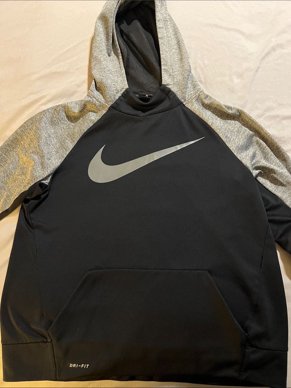 Nike Black Hoodie with Gray Hood & Silver Swoosh